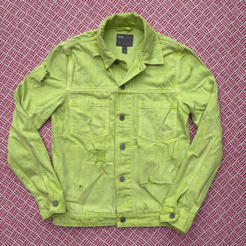 Zara Neon Green Ripped Denim Jacket SIZE XS